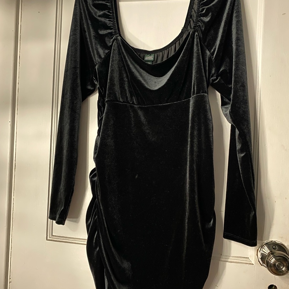 Velour off the shoulder long sleeve dress